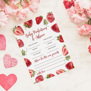 Jeu de prédictions et conseils pour bébé aux fraises | Modèle MODIFIABLE | Activités imprimables pour le brunch | florale de petits fruits rouges | Téléchargement instantané
