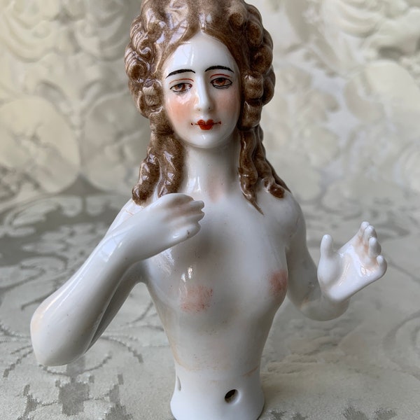 Exceptionnel très rare Dressel & Kister demi-poupée/demi-figurine/buste porcelaine/poupée pelote/ tipuppe/1910