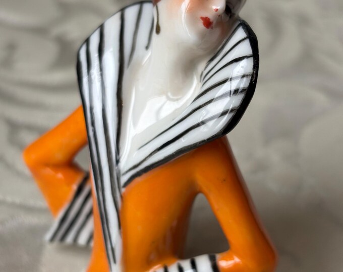 Ancienne Demi-poupée à L'éventail - Half Doll Art Déco - Femme Porcelain Allemagne