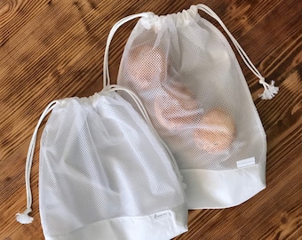 Cotton grocery mesh drawstring sack - set of 2