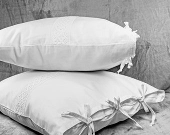 cotton pillowcase with lace and bow - in a country house style