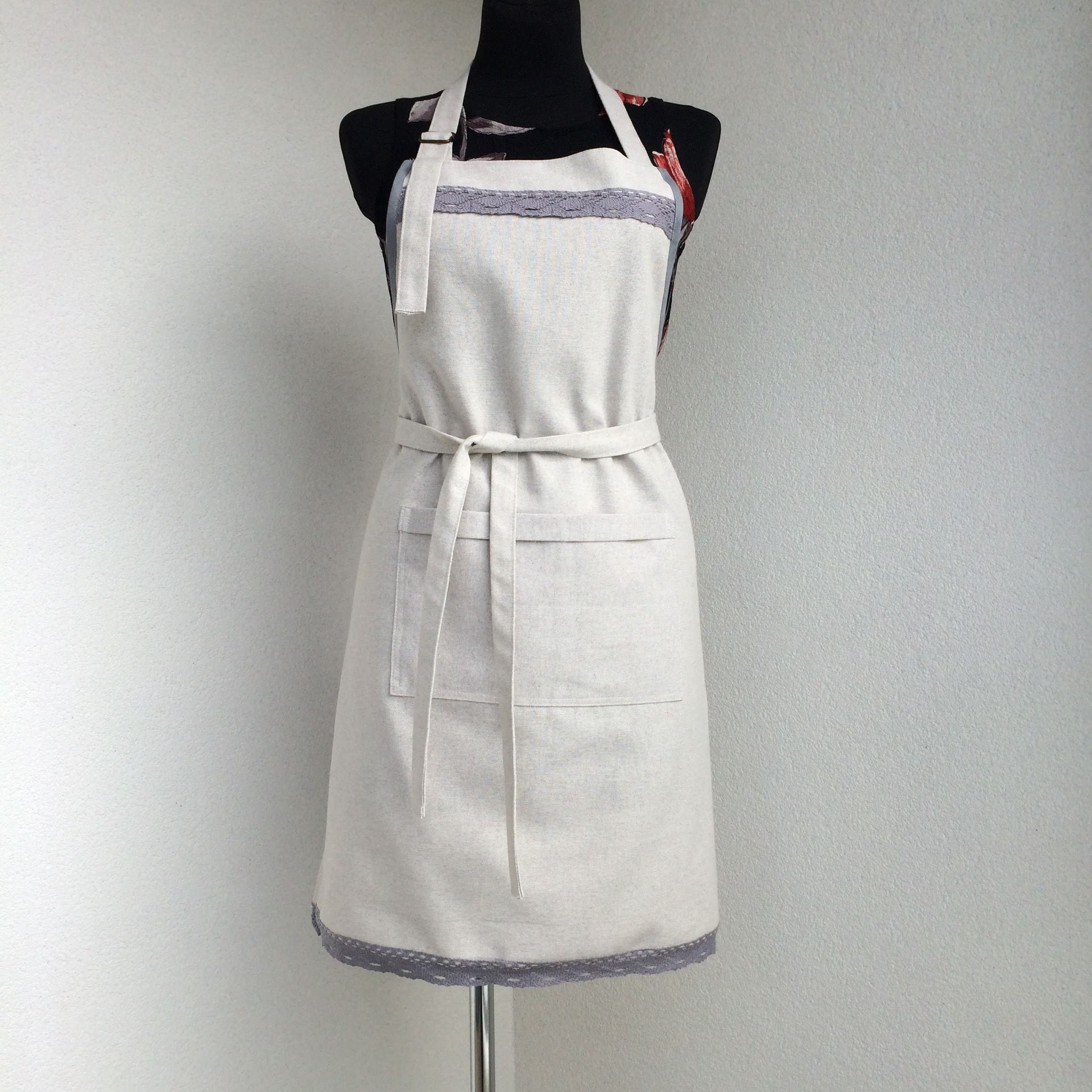 Grey Kitchen Apron With Cotton Lace and One Big Pocket - Etsy