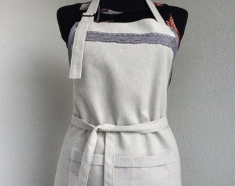 Grey apron dress with cotton lace and one big pocket