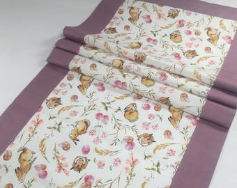 Easter Table Runner with Bunnies and Spring Flowers – 100% Cotton