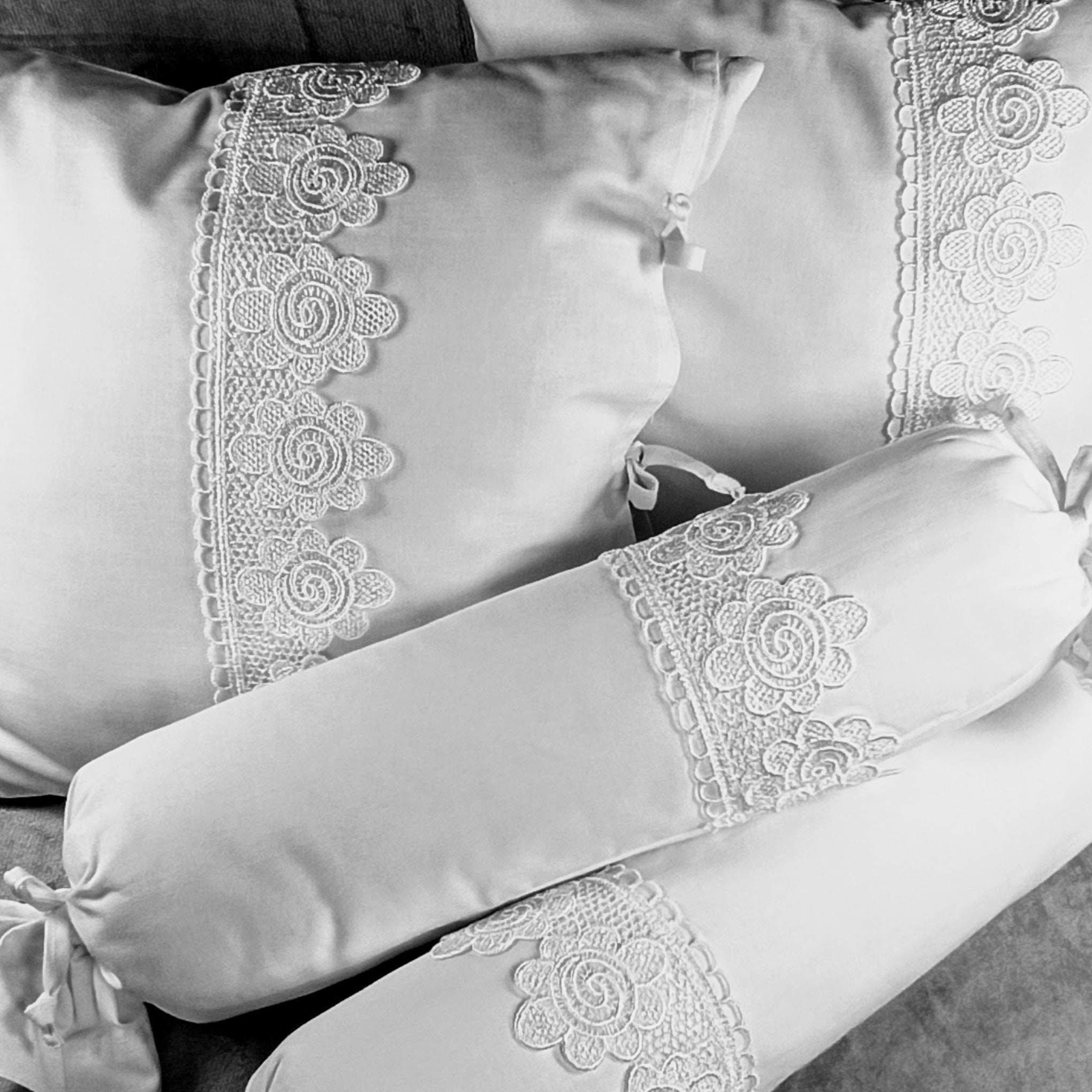 White Decorative Cotton Bolster Pillow Cover With Lace and Bow Etsy