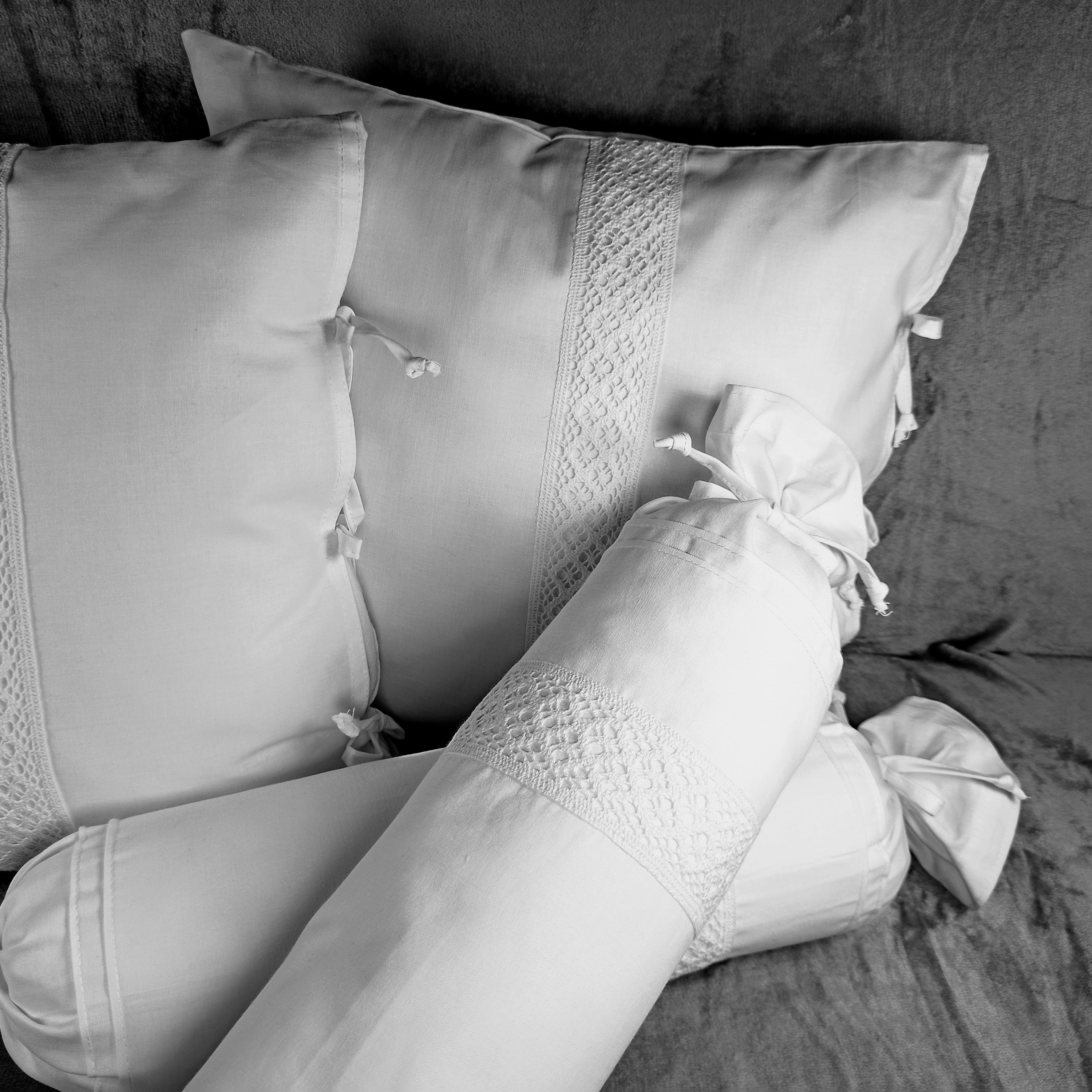 White Decorative Cotton Bolster Pillow Cover With Lace and Bow Etsy