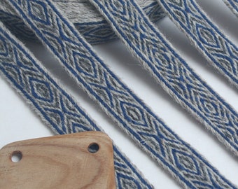 Tablet woven wool trim. Viking reenactment. Blue, gray and light gray.