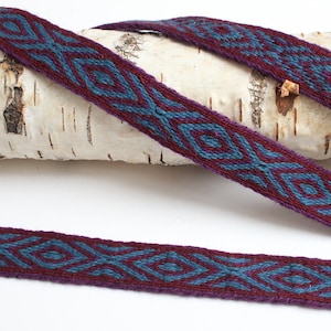 Tablet woven wool trim. Viking reenactment. Purple, blue and burgundy.