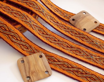 Tablet woven wool trim. Viking reenactment, medieval historical braid. Orange, red and gray.