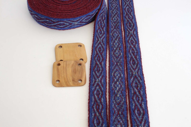 red and gray. Blue medieval historical braid Viking reenactment Tablet woven wool trim
