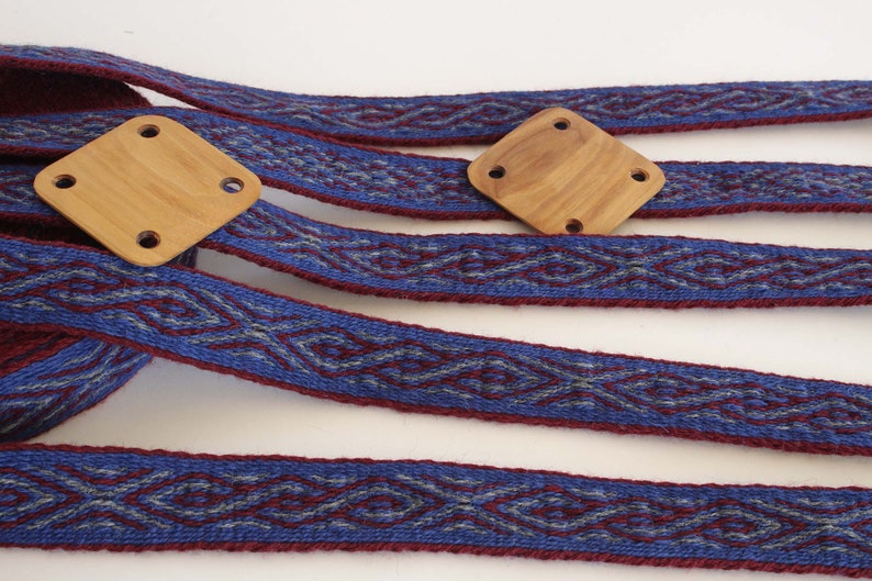 red and gray. Blue medieval historical braid Viking reenactment Tablet woven wool trim