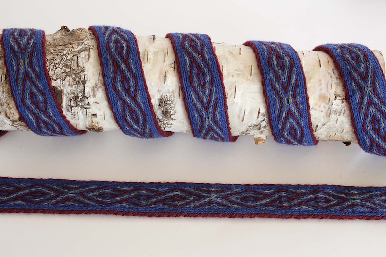 red and gray. Blue medieval historical braid Viking reenactment Tablet woven wool trim