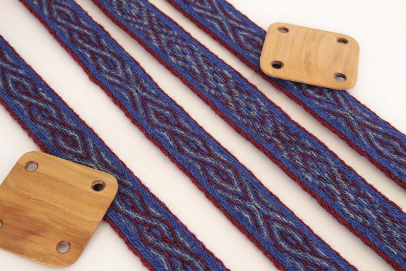 red and gray. Blue medieval historical braid Viking reenactment Tablet woven wool trim
