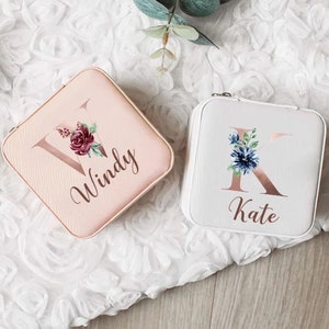 Initial Name Jewelry Case, Custom Name Leather Jewelry Travel Case Bridesmaid&#39;s Gift, Personalized Birthday Gift, Custom Jewelry Case