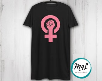 Organic Cotton T-Shirt Dress, Feminist Power Symbol