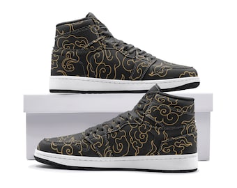 Anime Cloud High Top Sneakers: Black & Gold Streetwear