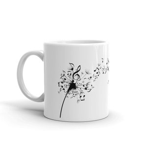 Musician Gift Mug Music Notes and Dandelion. Music Mugs . Simple Design Music Teacher Gift . Music Lovers Morning Coffee Mugs Ceramic