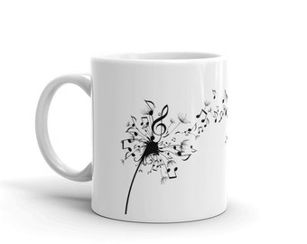 Music Notes Dandelion Ceramic Mug - Musician Gift