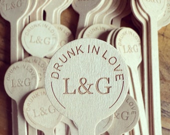 Custom Wood Drink Stirrers: 100 pcs, Personalized Wedding Party Favors