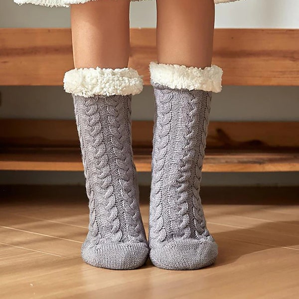 Damen Haussocken. Warme Winternächte Dicke & Warme Hausschuhe Socken flauschige Fuzzy Socken mit Rutschfest Greifern Indoor Socken