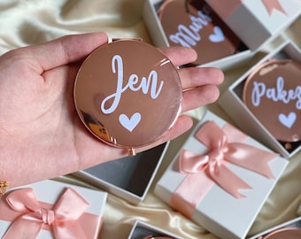 Personalized Rose Gold Pocket Mirror, Bridesmaid Gift Set