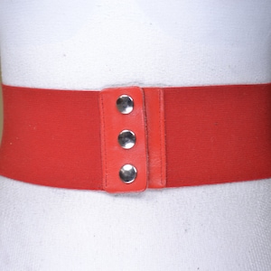 Red Wide Elastic Belt for Women with Three Studs, Red Stretch Waist Belt, Bold Statement Belt, Vintage Red Corset Belt