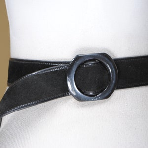 Black wide suede belt with round buckle
