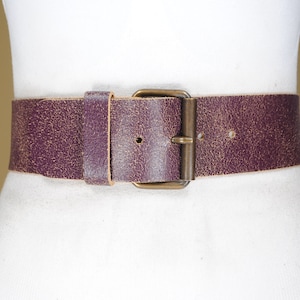 Vintage Purple Leather Belt for women with Brass Buckle 90s  32&quot;-36&quot;