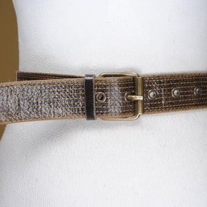 Rugged Brown Stitched Leather Belt for Women, Distressed Western Belt, Adjustable Waist Belt with Decorative Stitching, Boho Cowgirl Belt