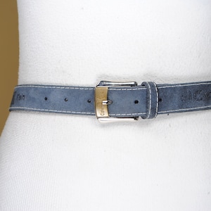 Vintage Calvin Klein Navy blue leather belt for women with silver buckle