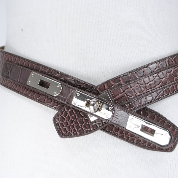 80s Chocolate Brown Reptile Belt for Women