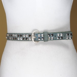 Gray Studded Belt for Women, Vintage Punk Rock Waist Belt with Silver Stud Accents, Grunge Style Adjustable Belt