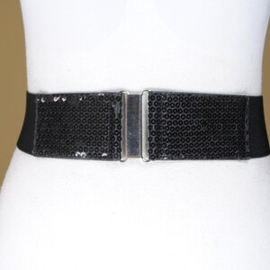 Vintage black wide sequin stretch belt for women, Elegant Retro Glam Waist Accessory