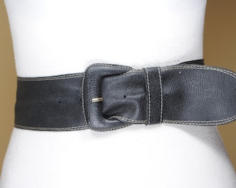 Black Wide Soft Leather Belt for Women