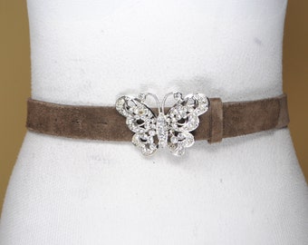 Brown butterfly belt with butterfly rhinestone buckle