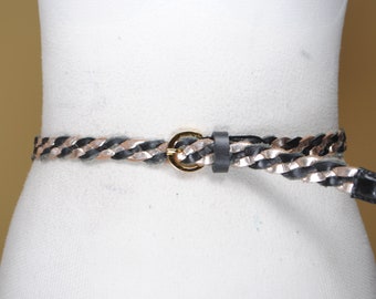 Skinny black gold braided belt