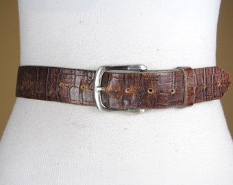 Vintage brown patent leather reptile croc embossed belt fits 27\