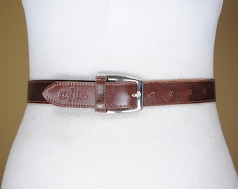 Brown Leather Belt, Silver buckle, Made in Italy, Unisex belt