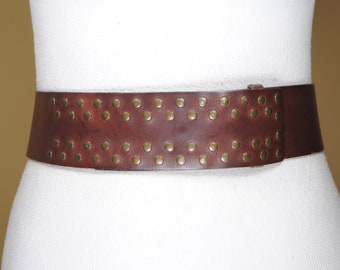 Wide Brown Brass Riveted Belt