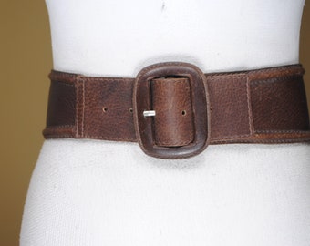 Wide Brown Leather Waist Belt for Women