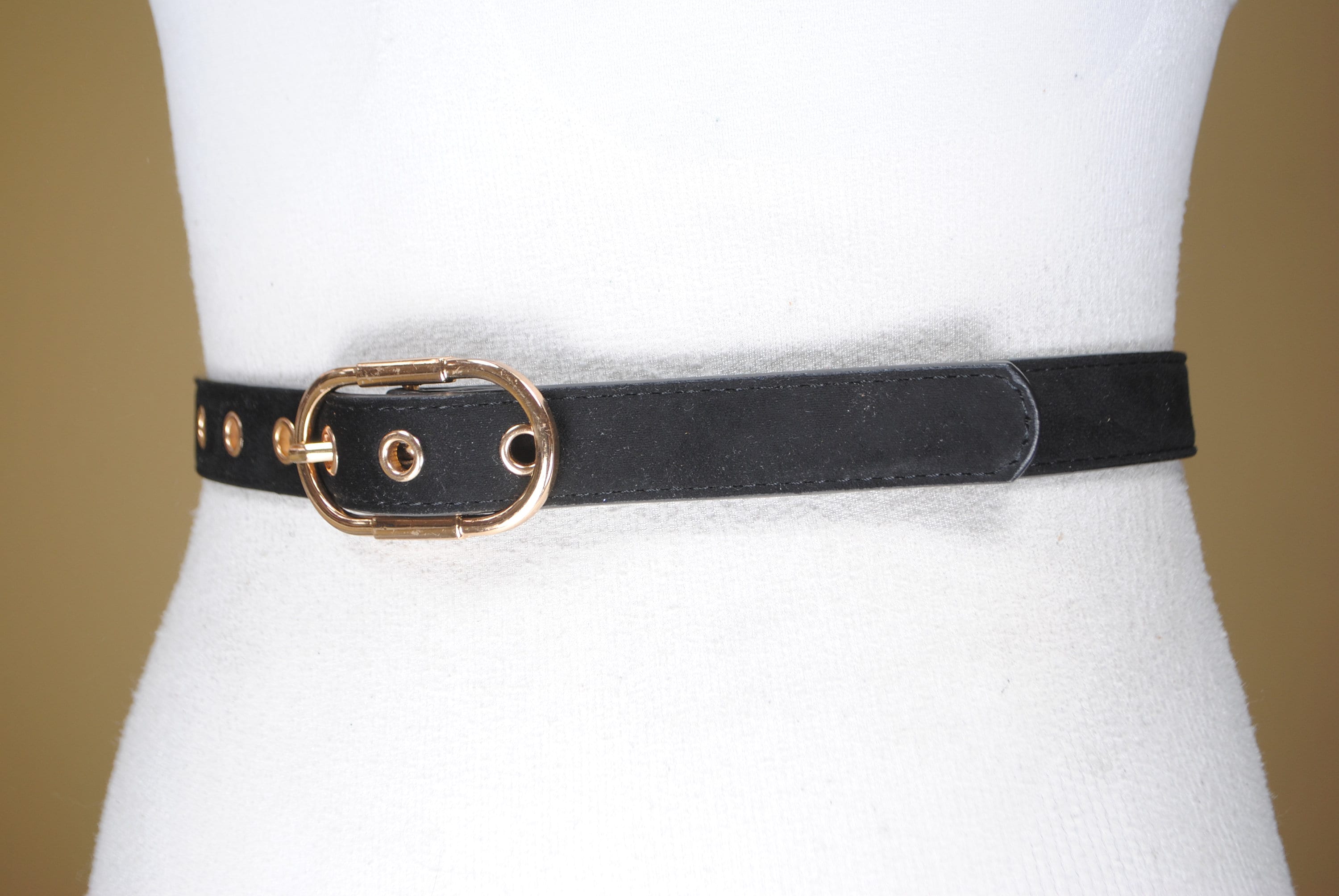 Skinny Black Belt Gold Riveted Belt Women With Gold Buckle Etsy UK