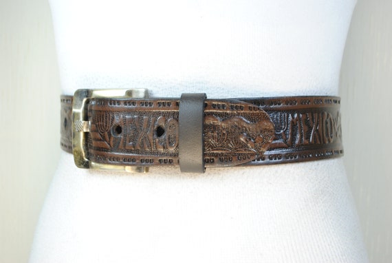 Brown engraved belt, South western belt, Mexico l… - image 3