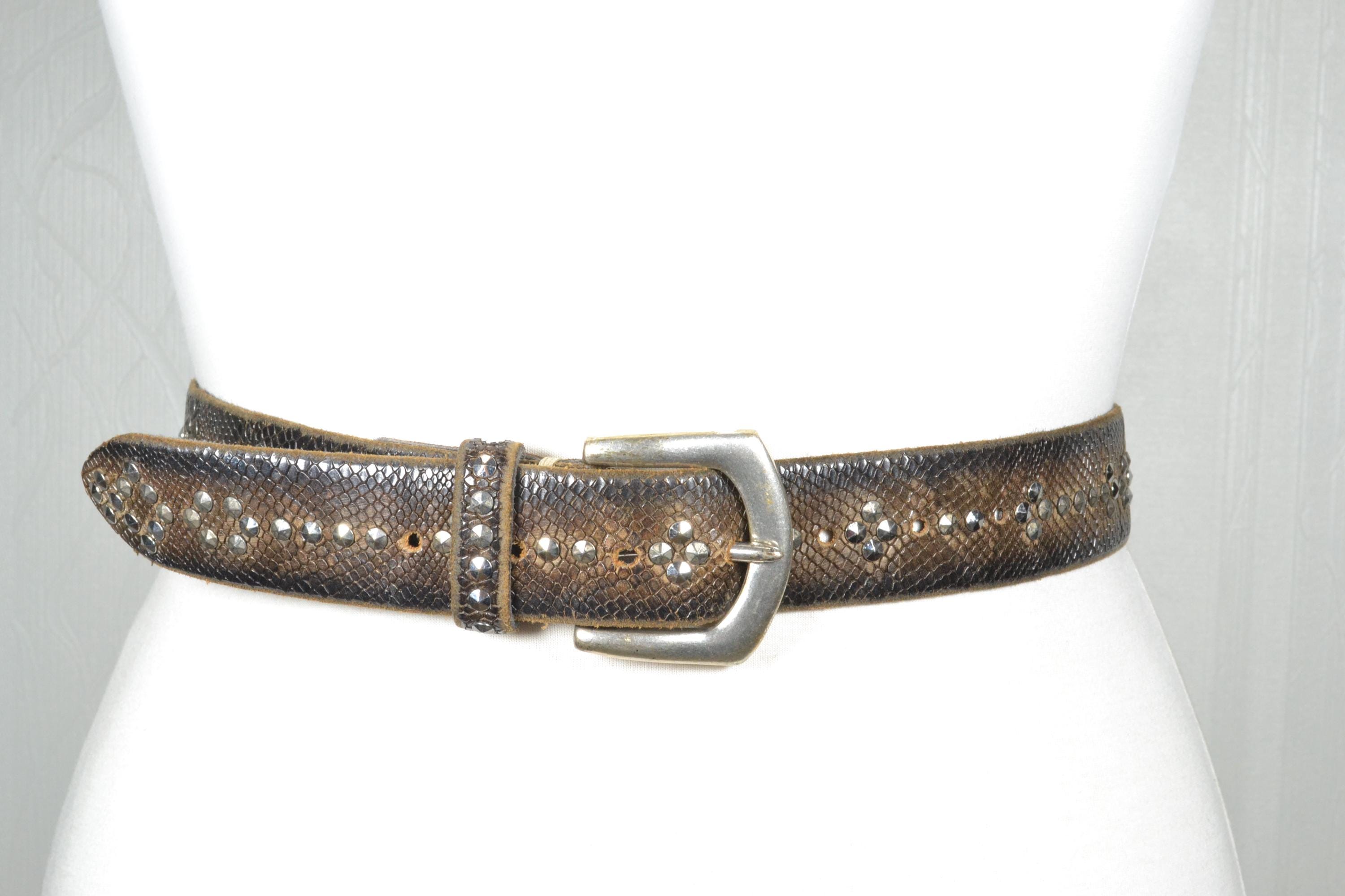 Vintage Western Snakeskin Print Studded Belt Bronze Gold Boho Size M Vintage Skinny Snakeskin Brown Leather Belt, Western Boho - Etsy main image 2
