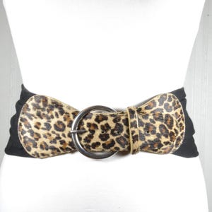 Wide Leopard Elastic Waist Belt for Women, Black Wide Statement Cinch Belt with Animal Print Design, Retro Stretchy Corset Belt