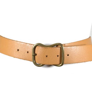 Tan Leather Belt with Brass Buckle, Minimalist Wide Waist Belt, Natural Leather Belt for Women