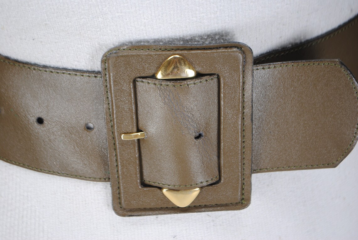1970s 35''39'' Wide khaki leather belt dark Etsy