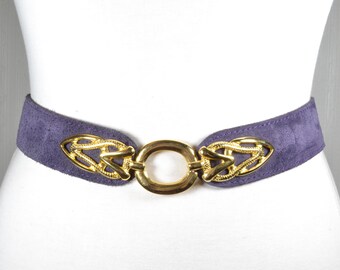 Purple Suede Belt with Bold Gold Chain Buckle Purple Suede Belt Strap with Buckle – Double R Brand - Dallas main image 2