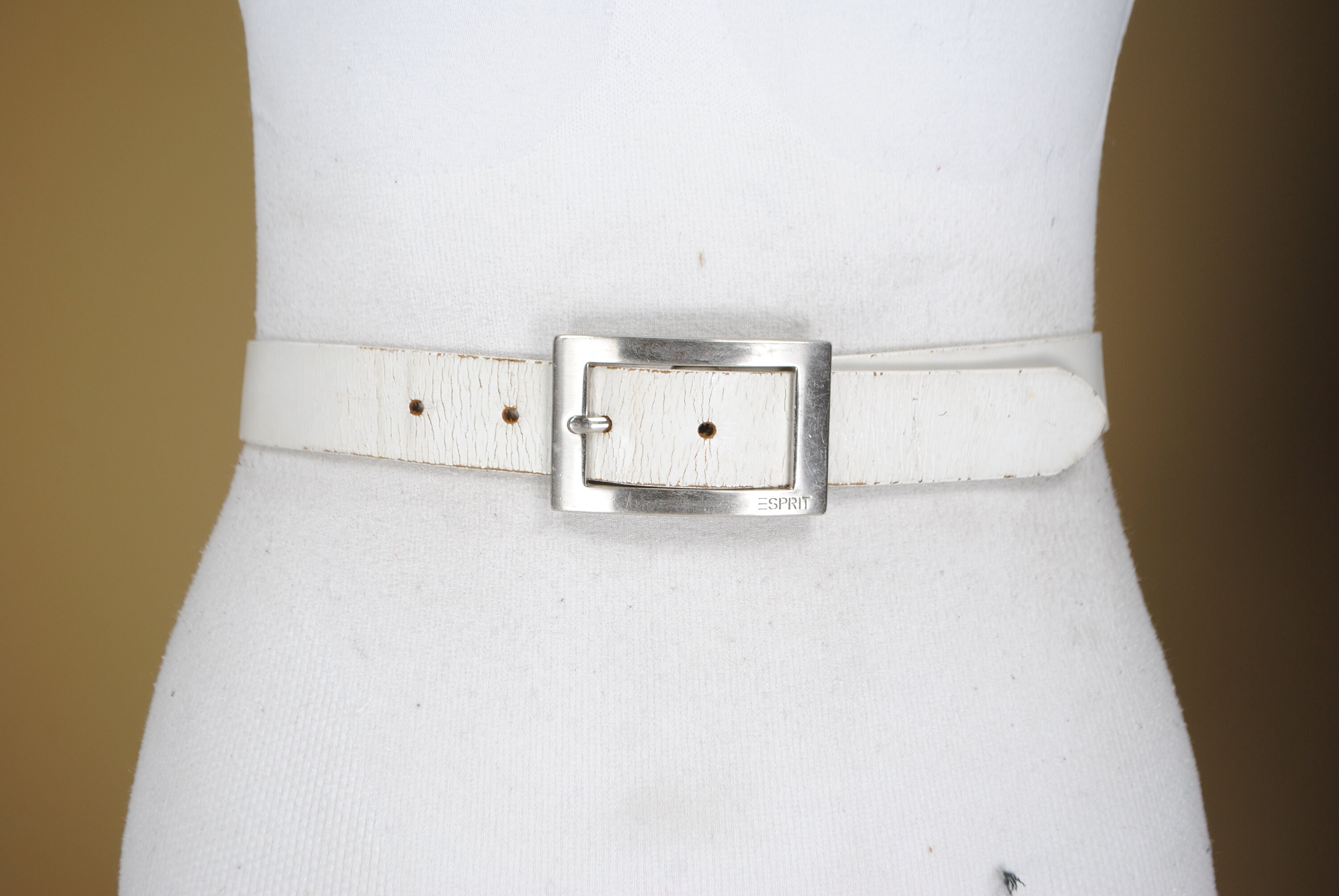 35''39'' White Leather Belt With Rectangular Etsy UK