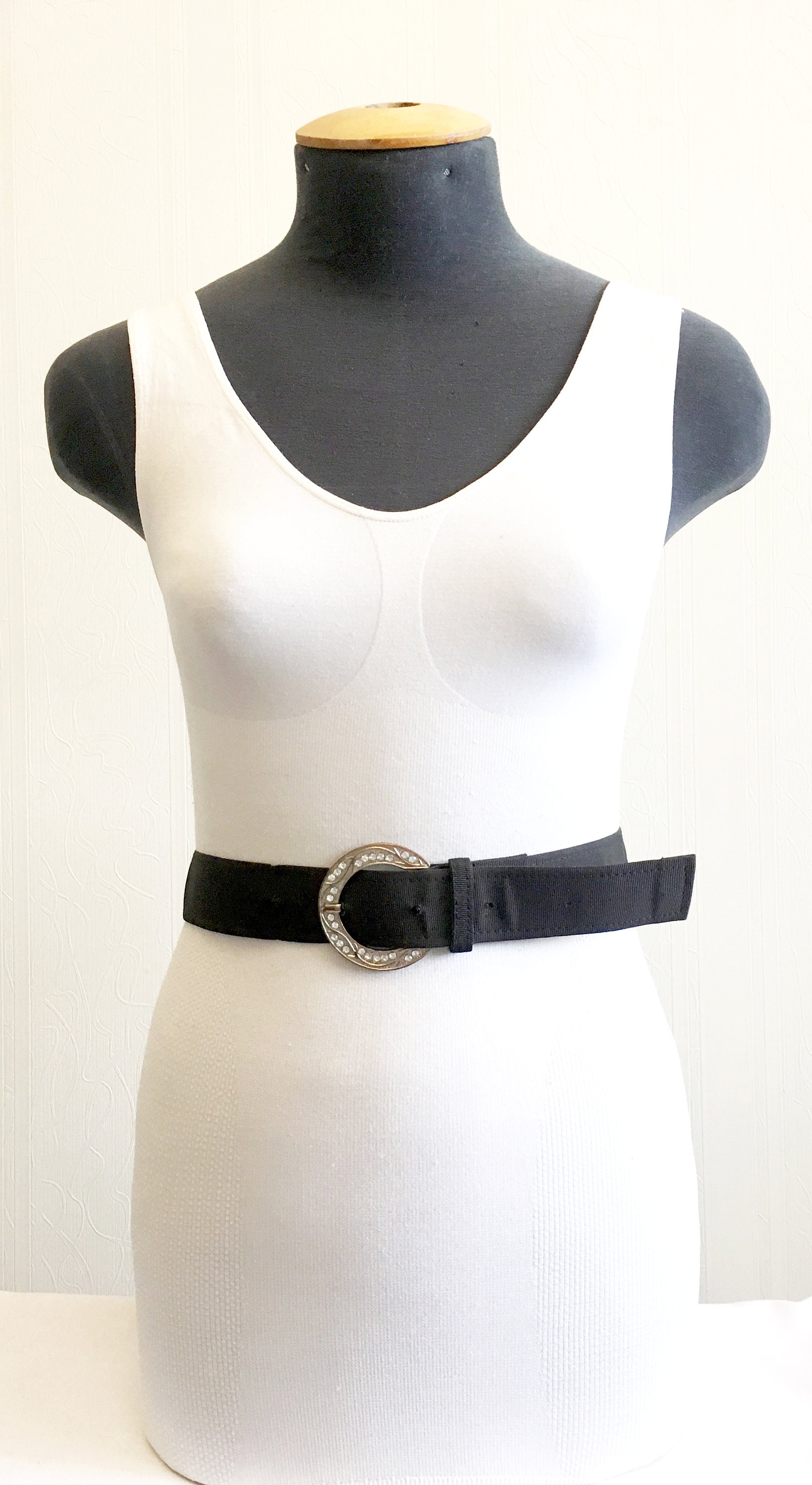 1980s black wide cotton belt for women with silver rhinestone | Etsy