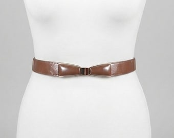 Retro Brown Leather Stretch Belt: Rustic Gold Buckle, Boho Chic